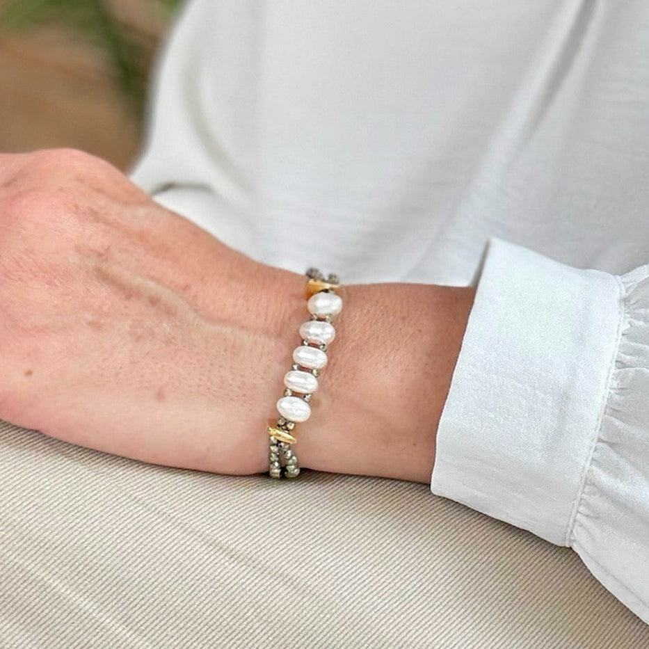 Velatti Bracelet with Pyrite & Freshwater Pearls