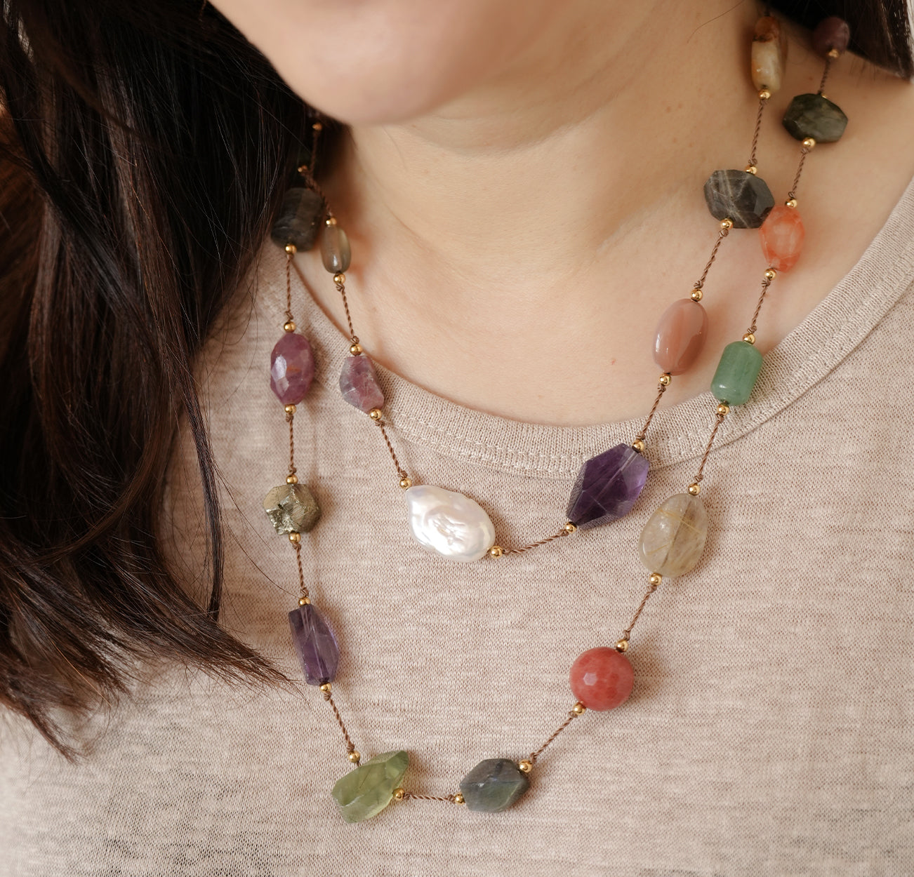 Velatti Floating Necklace with Multi Gemstones