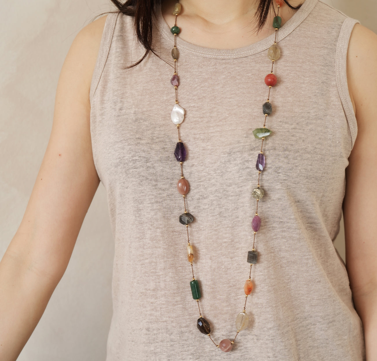 Velatti Floating Necklace with Multi Gemstones