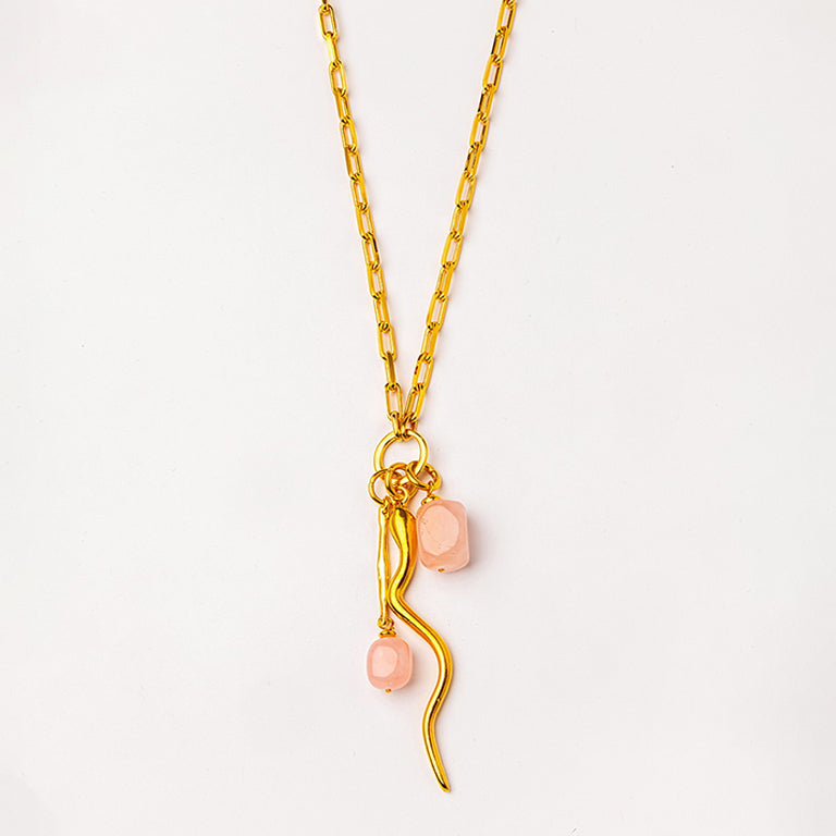 Velatti Long Gem Necklace with Snake Charm
