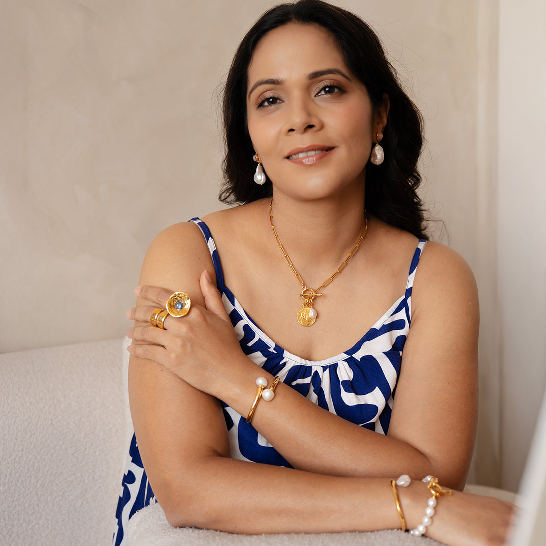 Velatti Peach Moonstone Earrings with Baroque Pearls