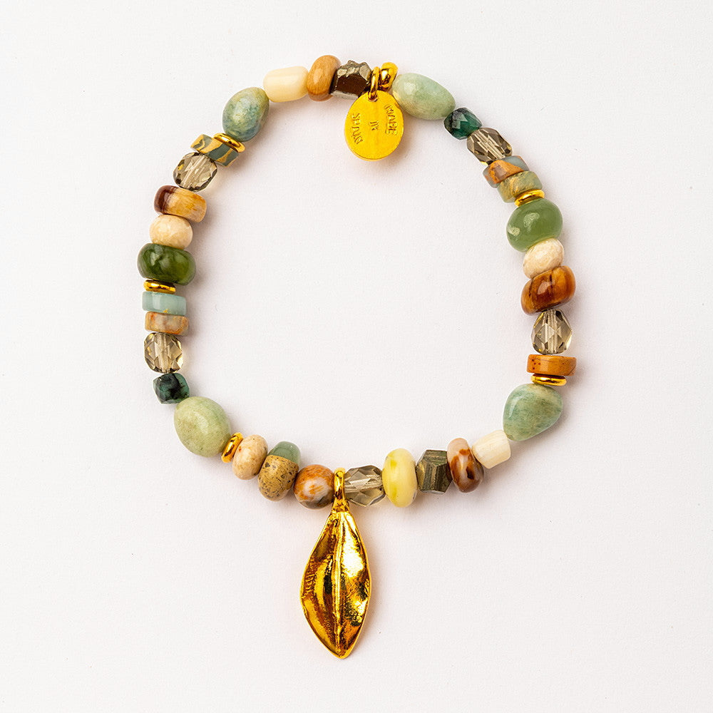 Velatti Gemstone Bracelet with Leaf Charm