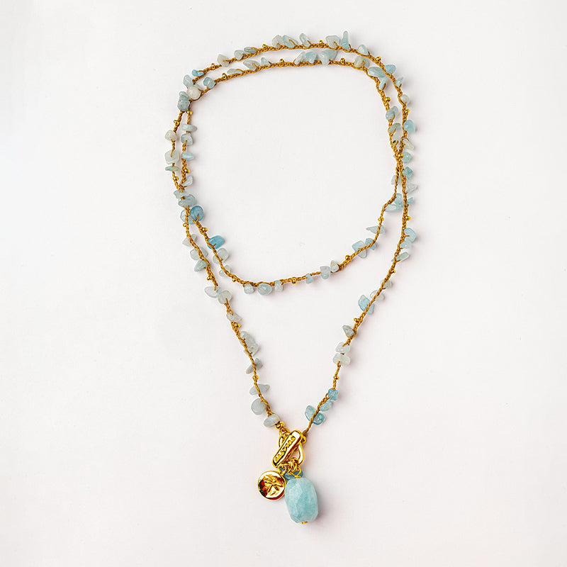 Velatti Hand Braided Long Necklace w Gems & Dragonfly Charm