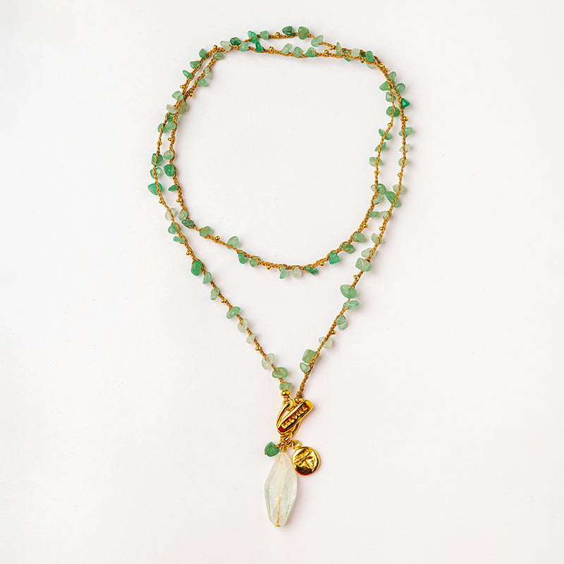 Velatti Hand Braided Long Necklace w Gems & Dragonfly Charm