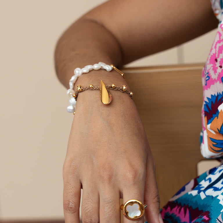 Velatti Hand Braided Cotton Bracelet with Gold Accents