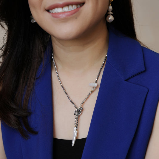 Velatti Necklace with Hematite, Pyrite & Freshwater Pearl