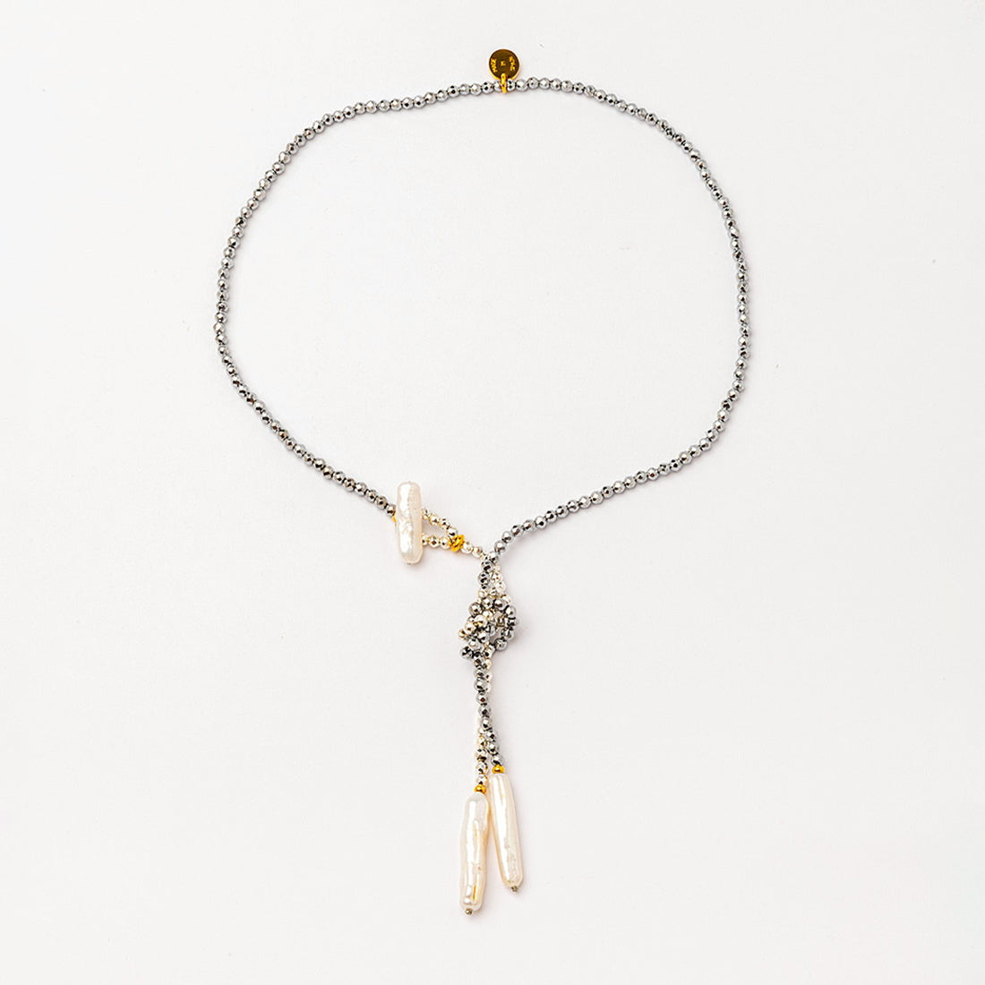 Velatti Necklace with Hematite, Pyrite & Freshwater Pearl