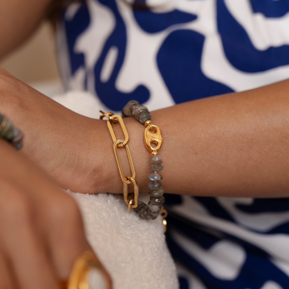 Velatti Double Layer Link Chain & Gems Bracelet