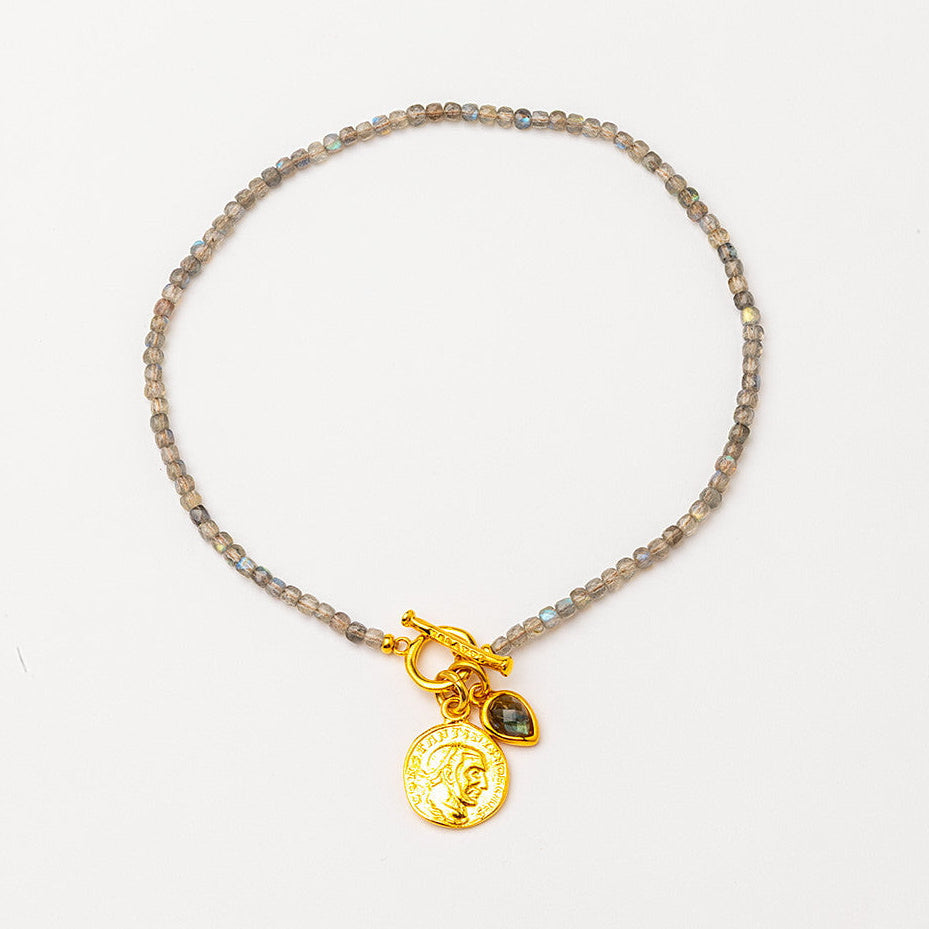 Velatti Gemstone Necklace with Medallion and Gem