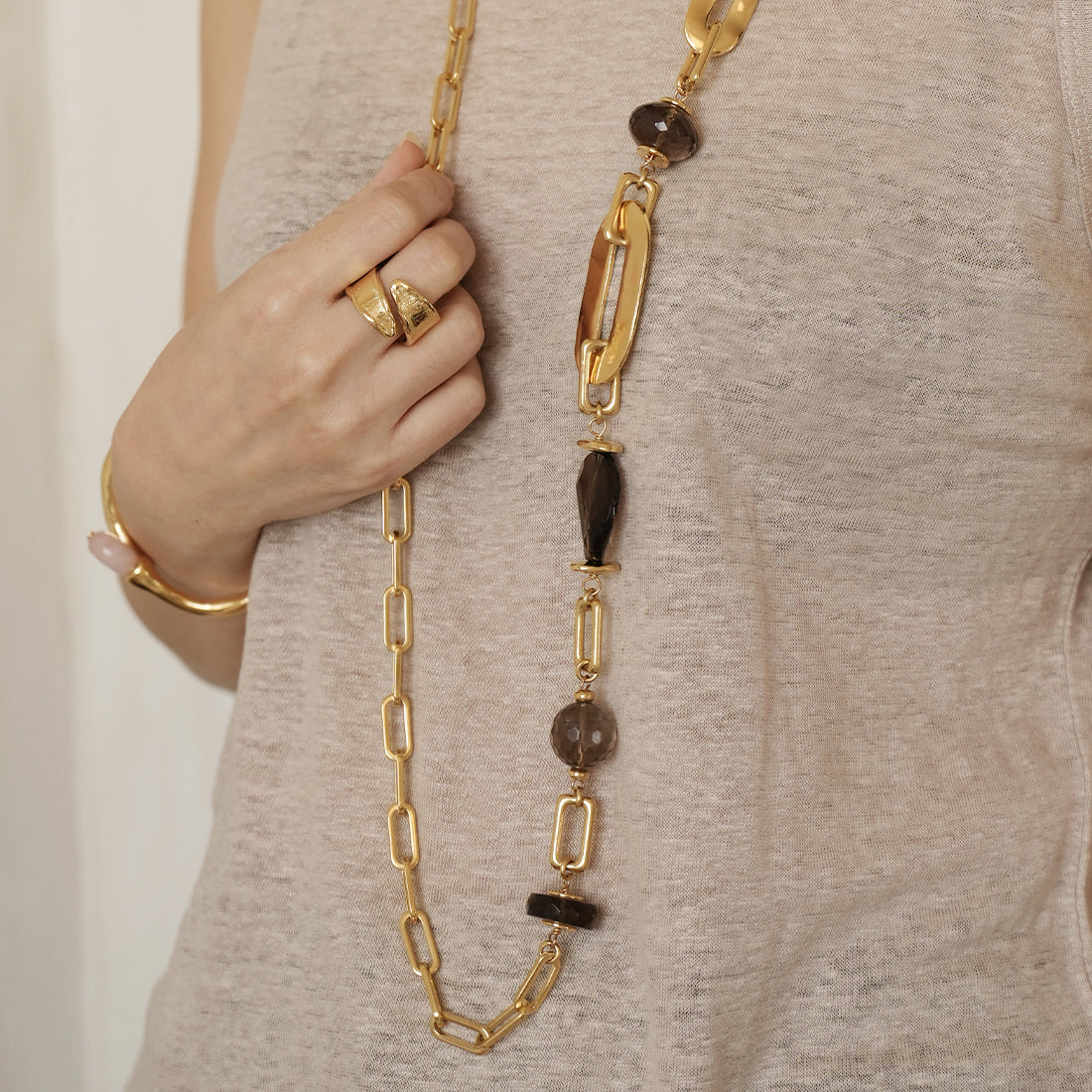Velatti Luxe Smoky Quartz Long Necklace