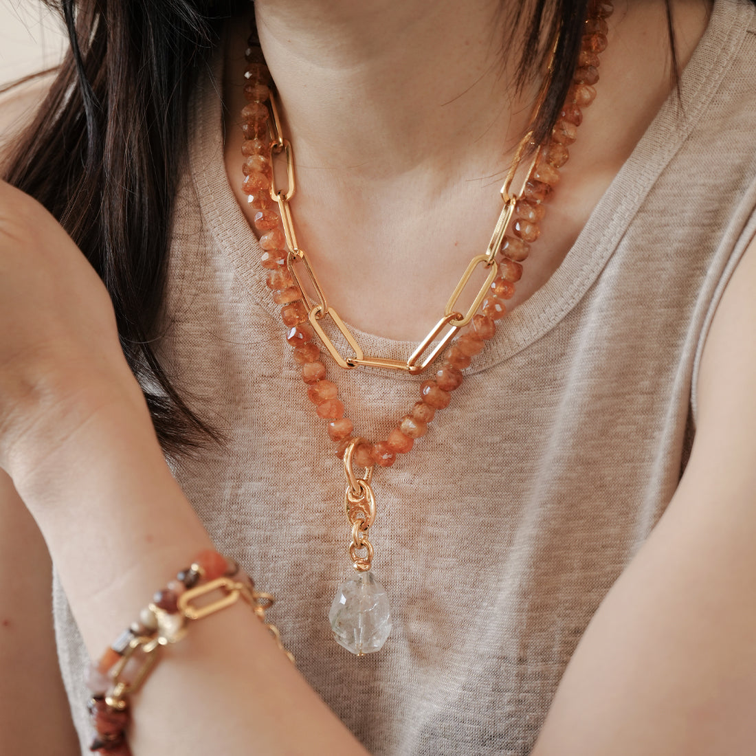 Velatti Double Necklace with Citrine
