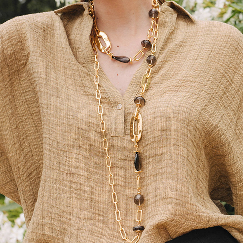 Velatti Luxe Smoky Quartz Long Necklace