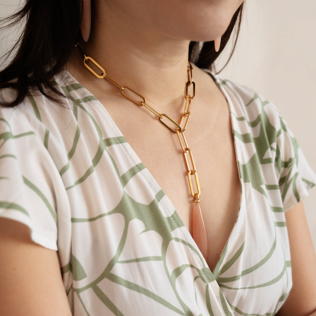 Velatti Links Necklace with Teardrop Gem