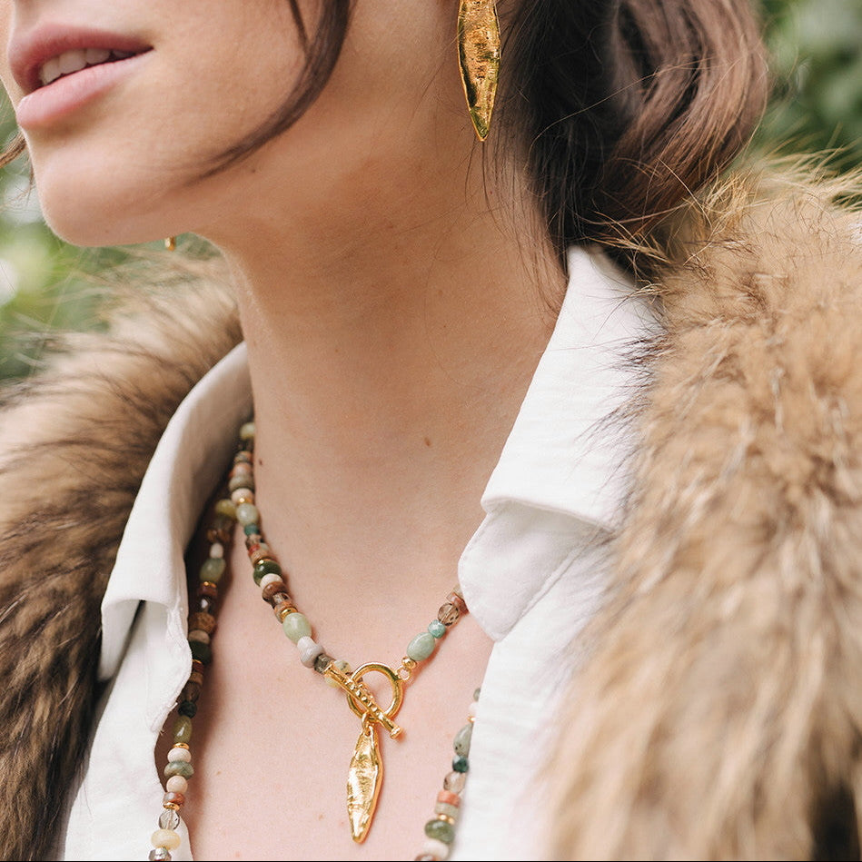 Velatti Gemstone Necklace with Leaf Charm
