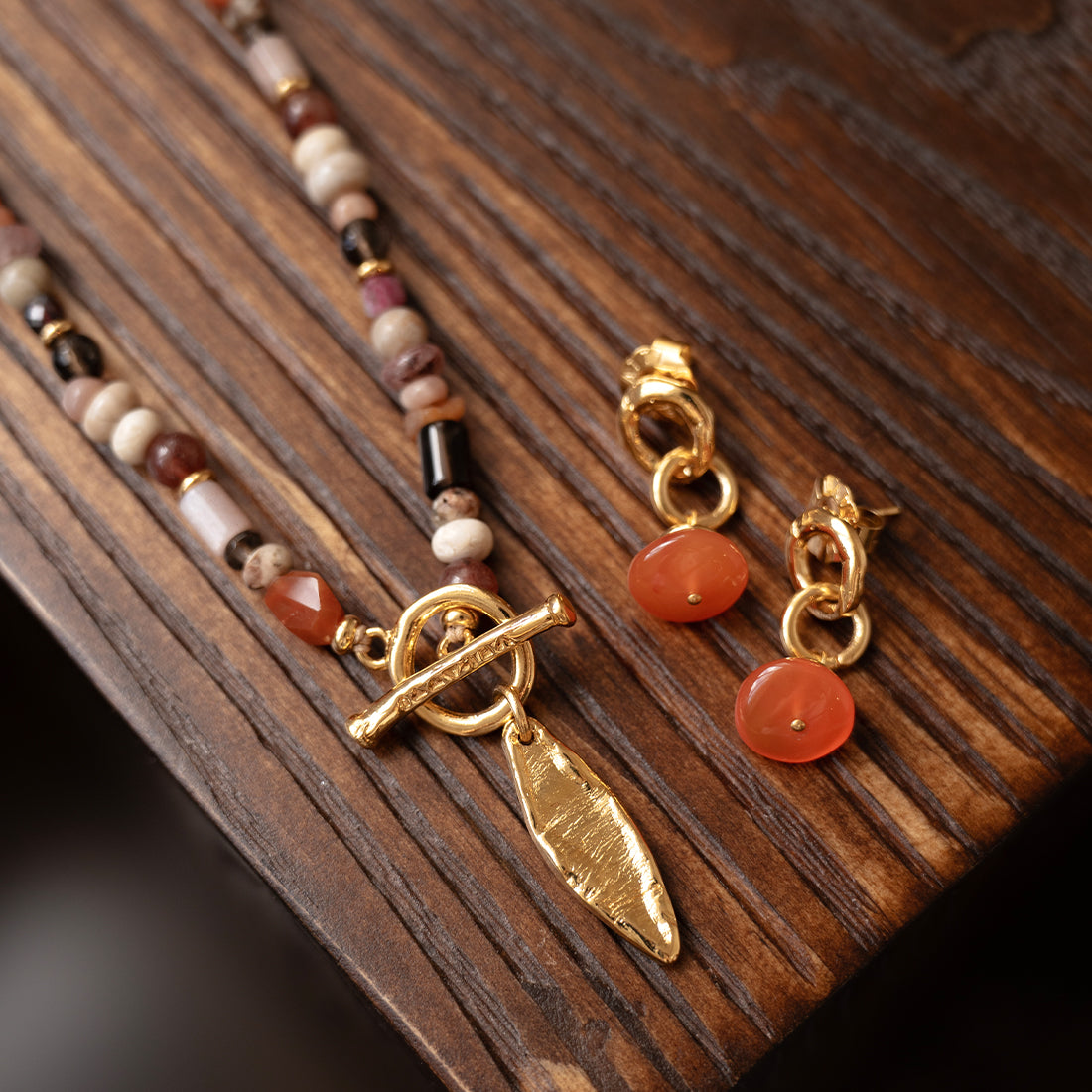 Velatti Gemstone Necklace with Leaf Charm