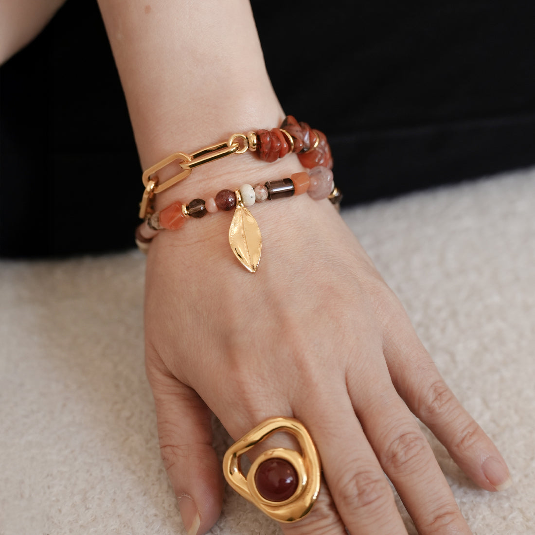 Velatti Gemstone Bracelet with Leaf Charm