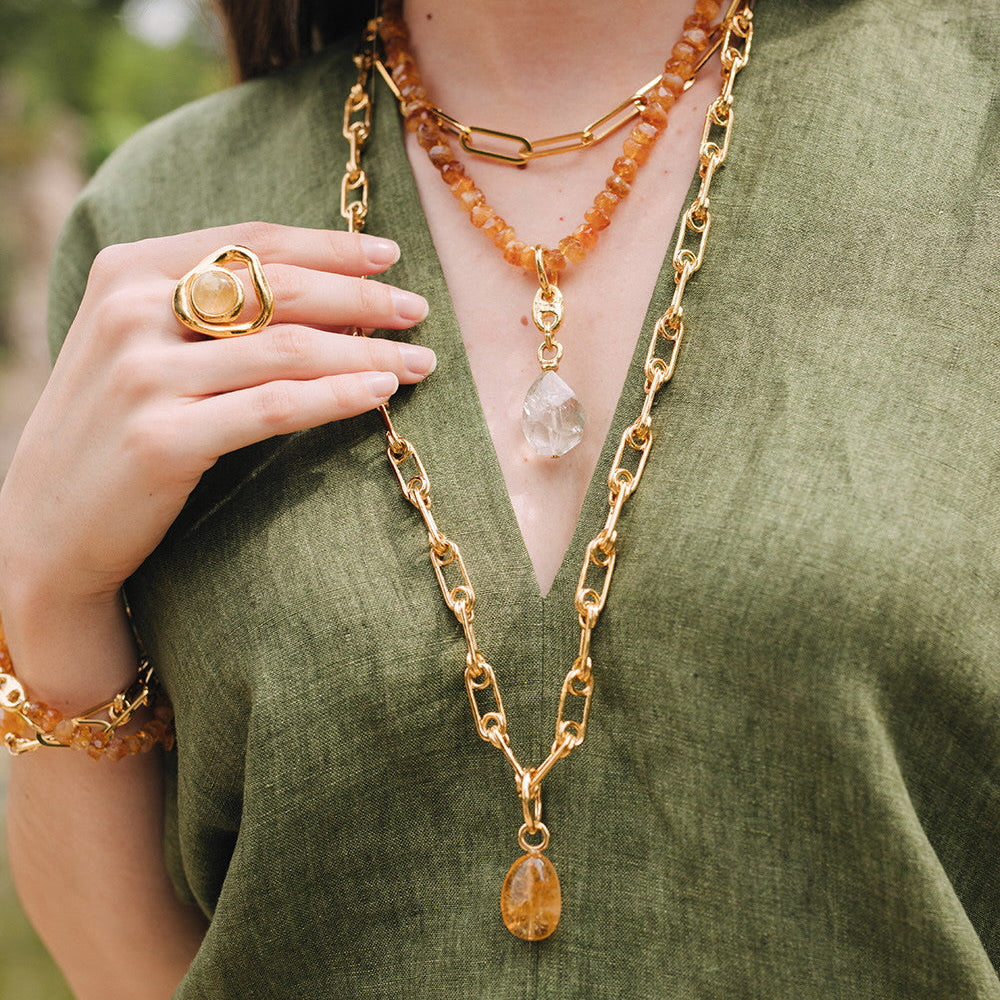 Velatti Long Links Necklace with Citrine