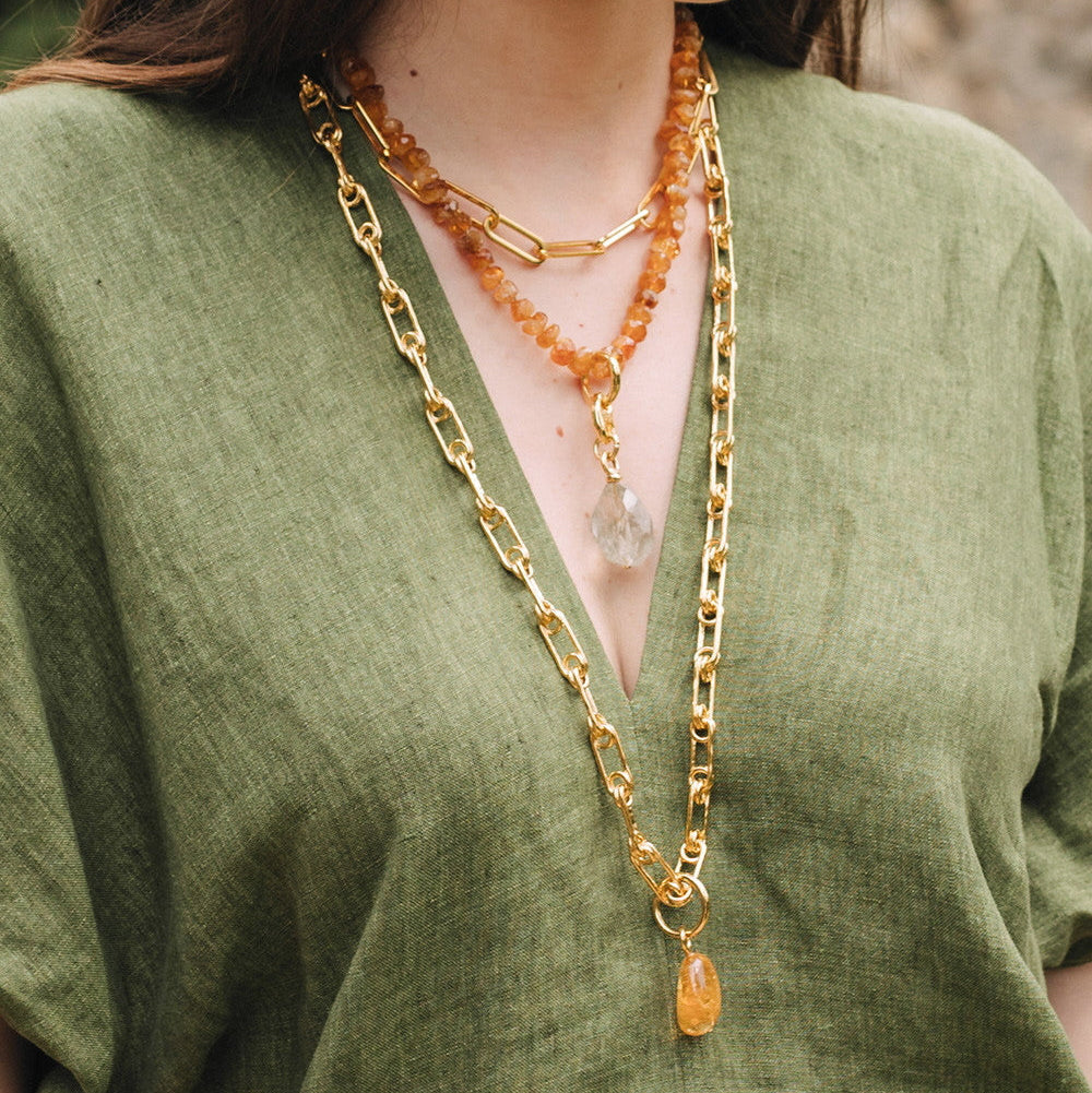 Velatti Long Links Necklace with Citrine