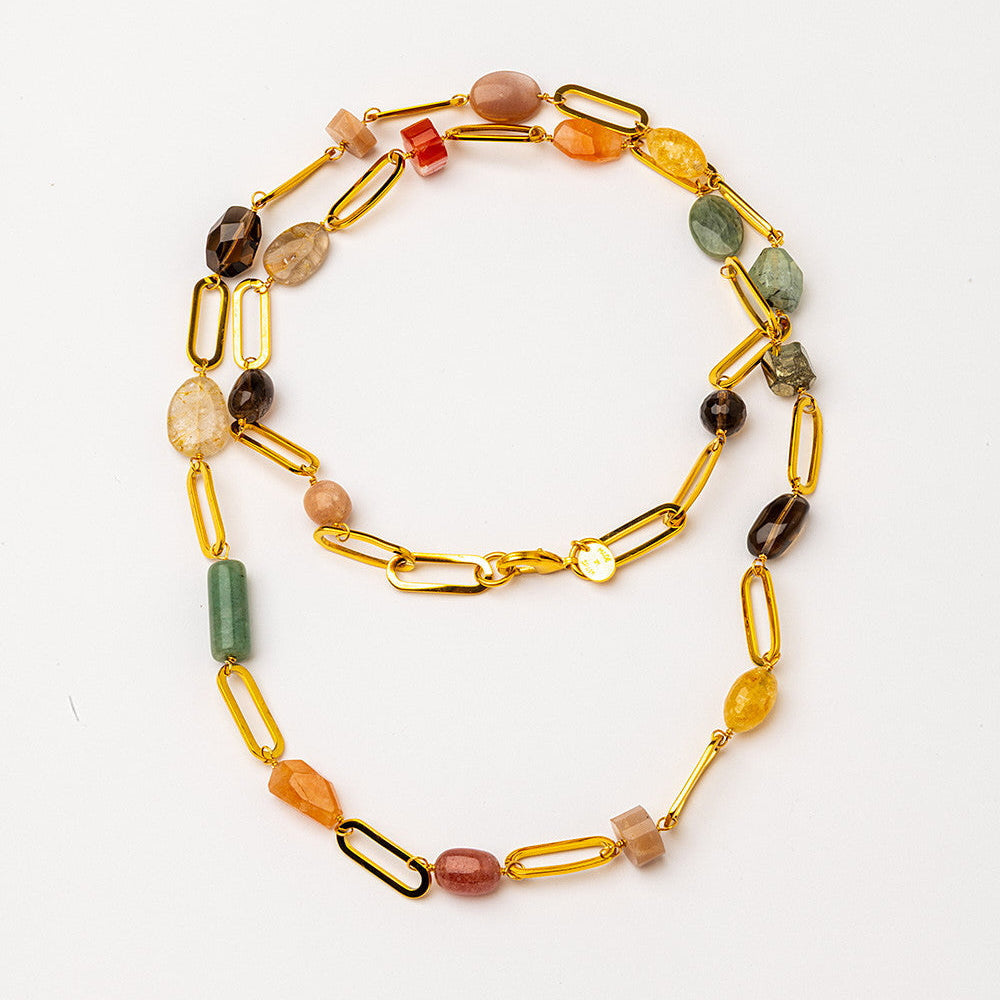 Velatti Long Links Necklace with Multi Stone