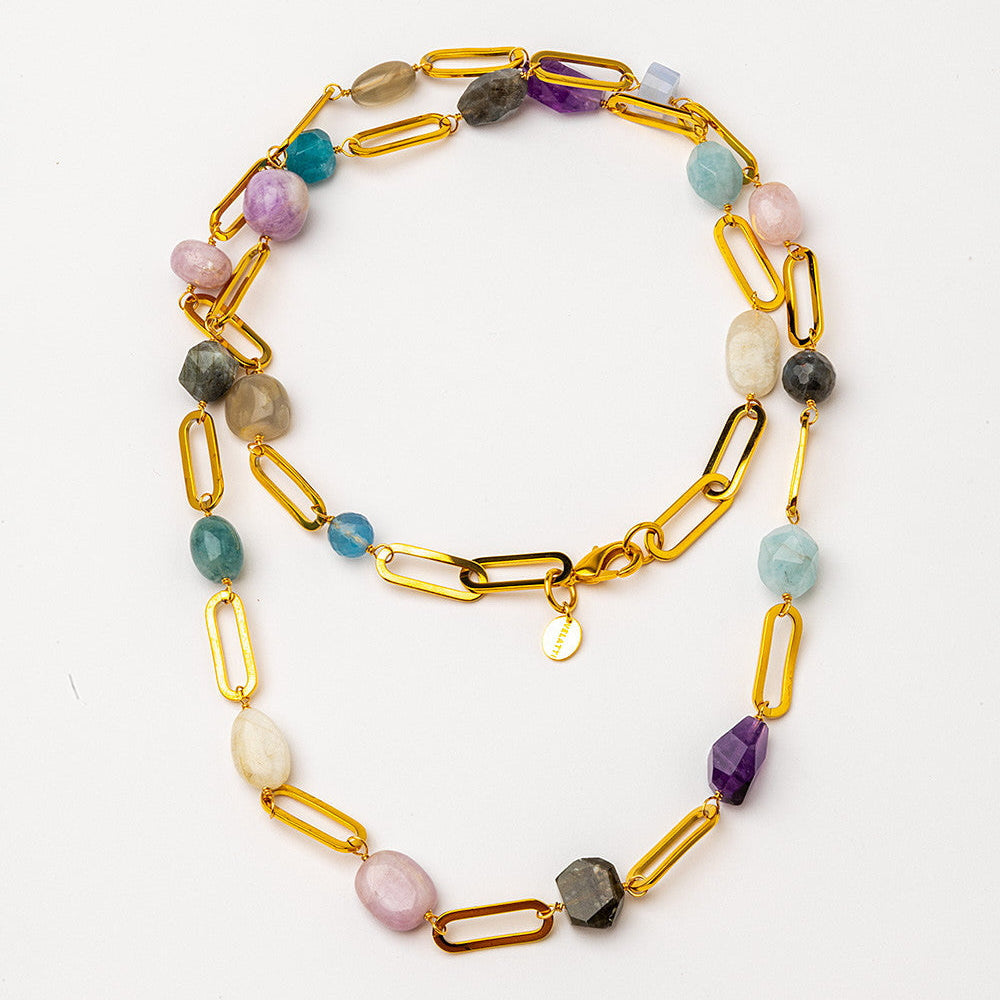 Velatti Long Links Necklace with Multi Stone