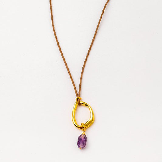 Velatti Circle & Gemstone Necklace with Adjustable Cotton Cord