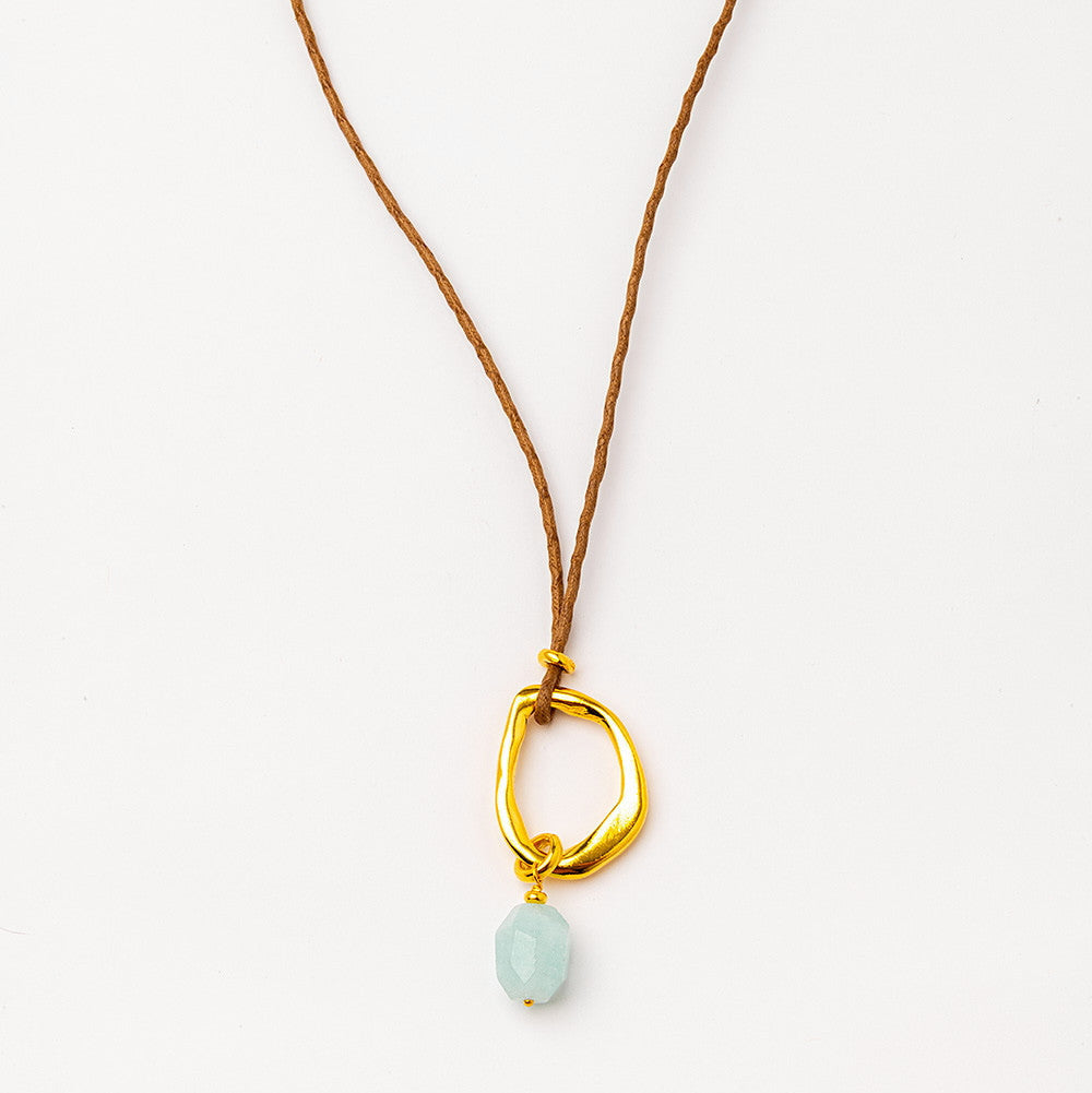 Velatti Circle & Gemstone Necklace with Adjustable Cotton Cord