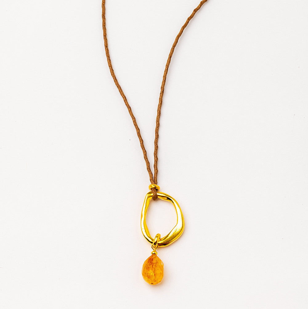 Velatti Circle & Gemstone Necklace with Adjustable Cotton Cord