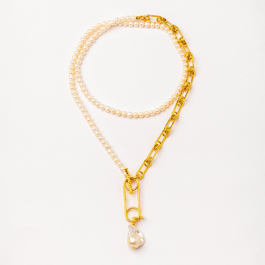 Velatti Link & Lustre Long Necklace with Baroque Pearl