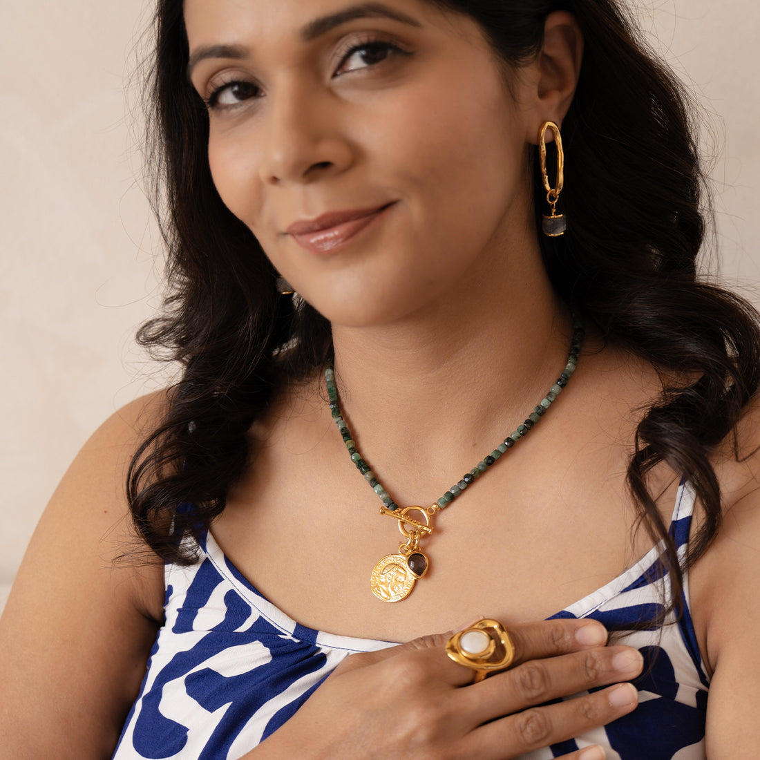 Velatti Gemstone Necklace with Medallion and Gem