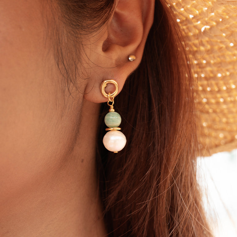 Velatti Gem & Pearl Drop Earrings