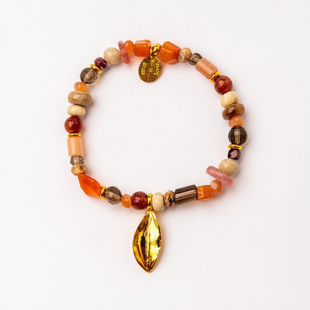 Velatti Gemstone Bracelet with Leaf Charm