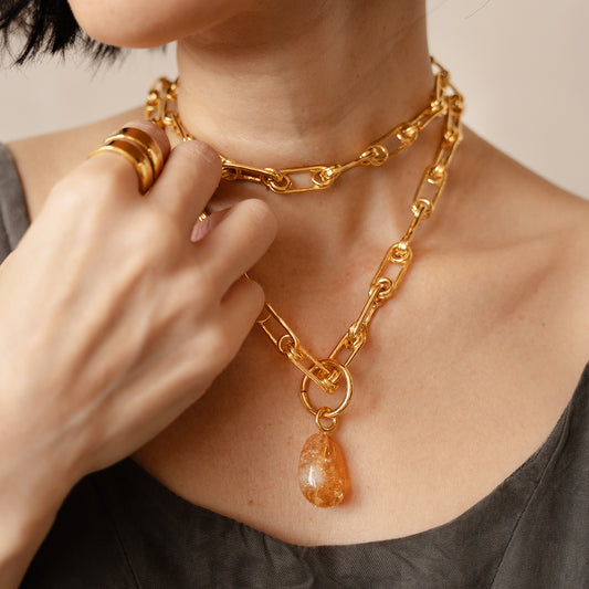 Velatti Long Links Necklace with Citrine