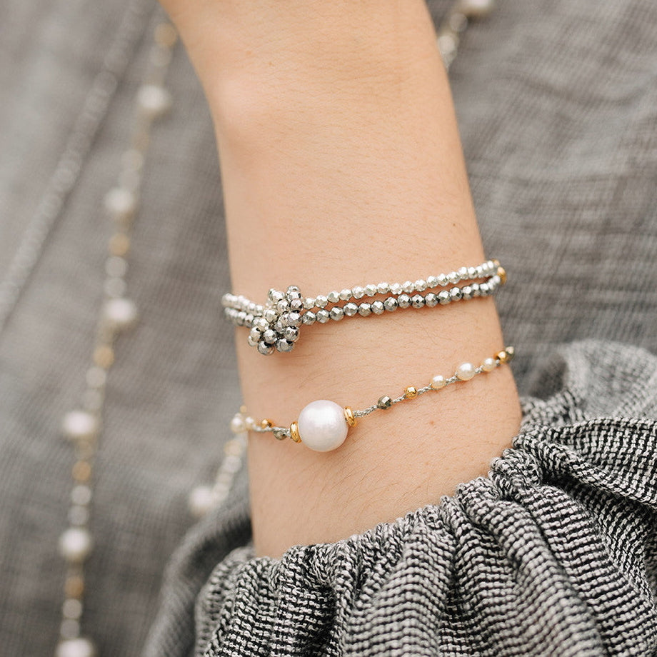 Velatti Knotted Double Strand Bracelet with Hematite
