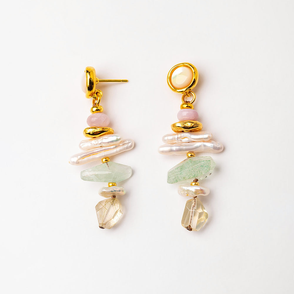 Velatti Stacked Pearls & Gems Earrings