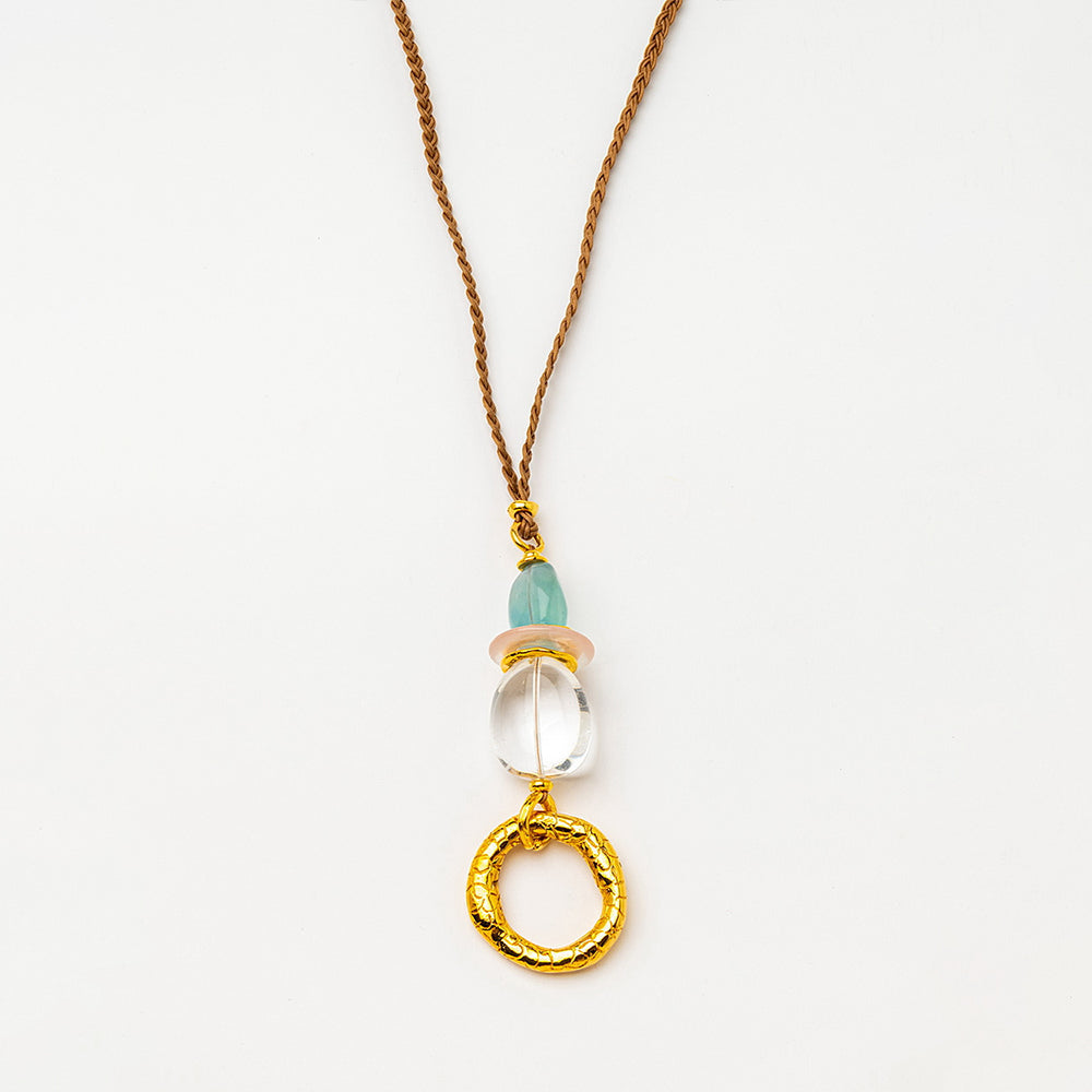 Velatti Hand Braided Cotton Necklace with Gem Stack