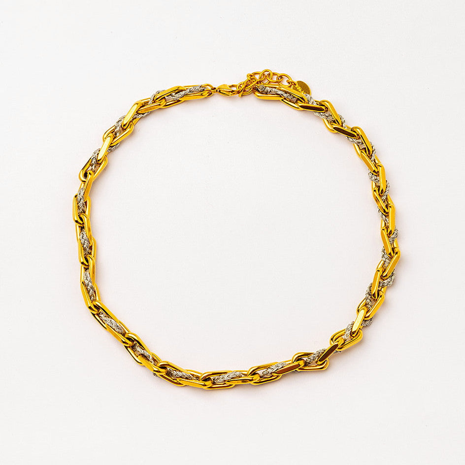 Velatti Threaded Link Necklace with Silver Threads