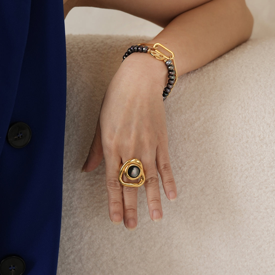 Velatti Double Layer Link Chain & Gems Bracelet