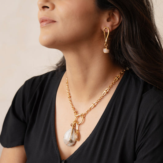 Velatti Large Teardrop Gem Necklace with Charms