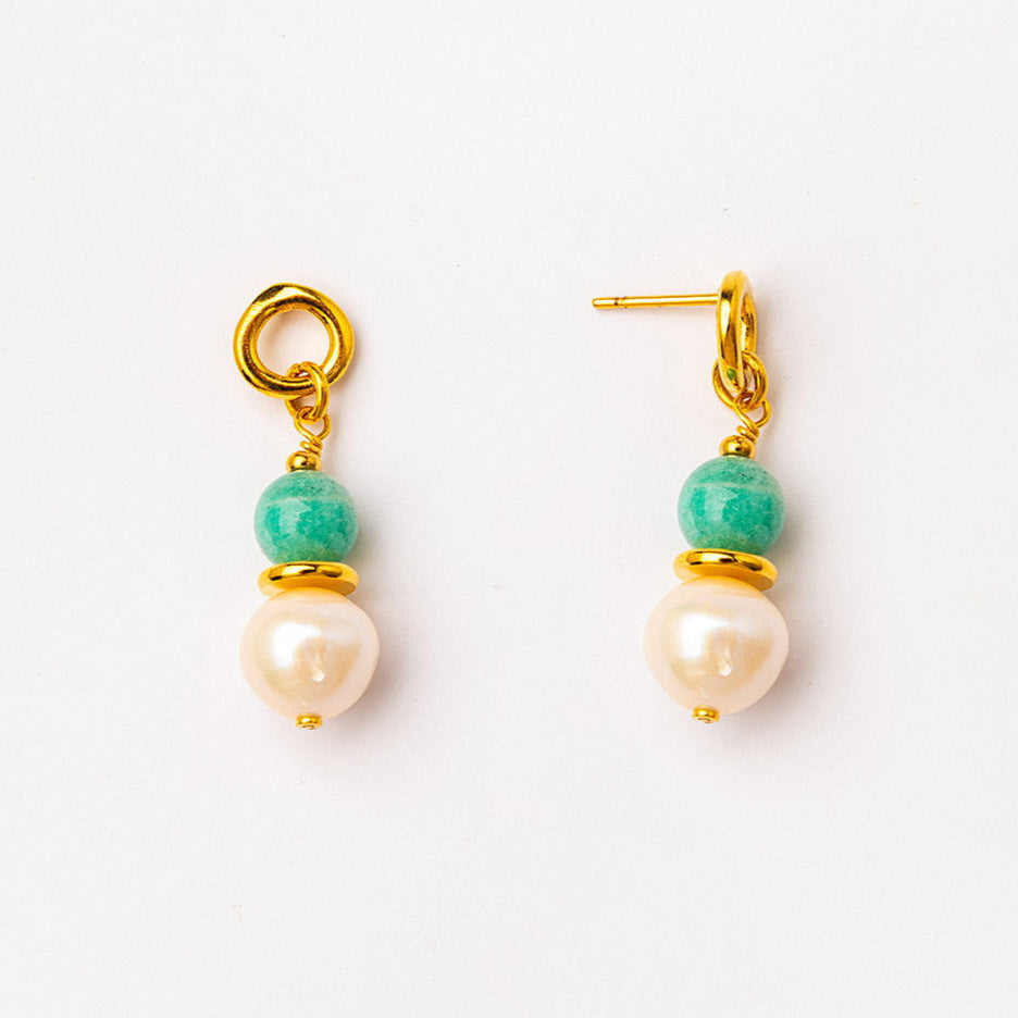 velatti amazonite and freshwater pearl stacked earrings