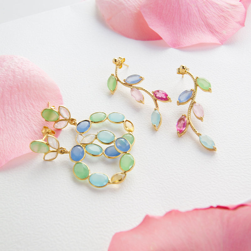 Summer Blues Chalcedony, Citrine & Moonstone Earrings