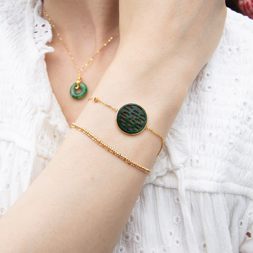 Double Happiness 18k Gold Bracelet with Ruby