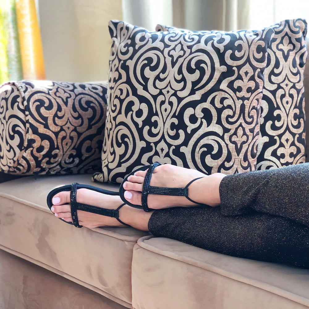 With My Sands Sparkly Leather Sandals - Black