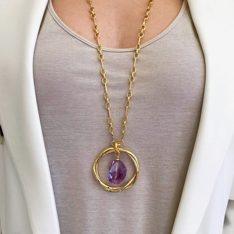 Velatti Interlaced Hoop Pendant with Gem