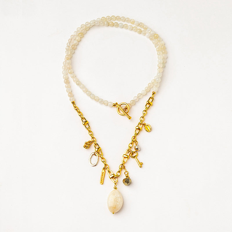 Velatti Long Charm Necklace with Moonstone