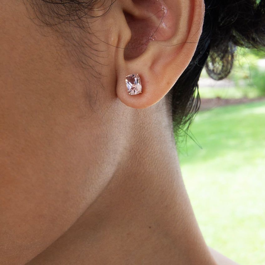 Pink Tourmaline 14k Gold Earrings with Diamond Halo