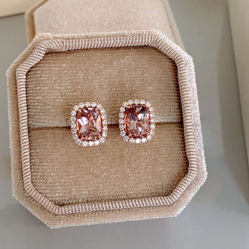 Pink Tourmaline 14k Gold Earrings with Diamond Halo