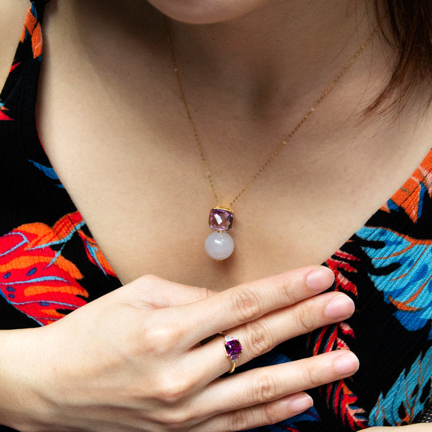 Cushion Cut Amethyst with Lilac Jade Pendant