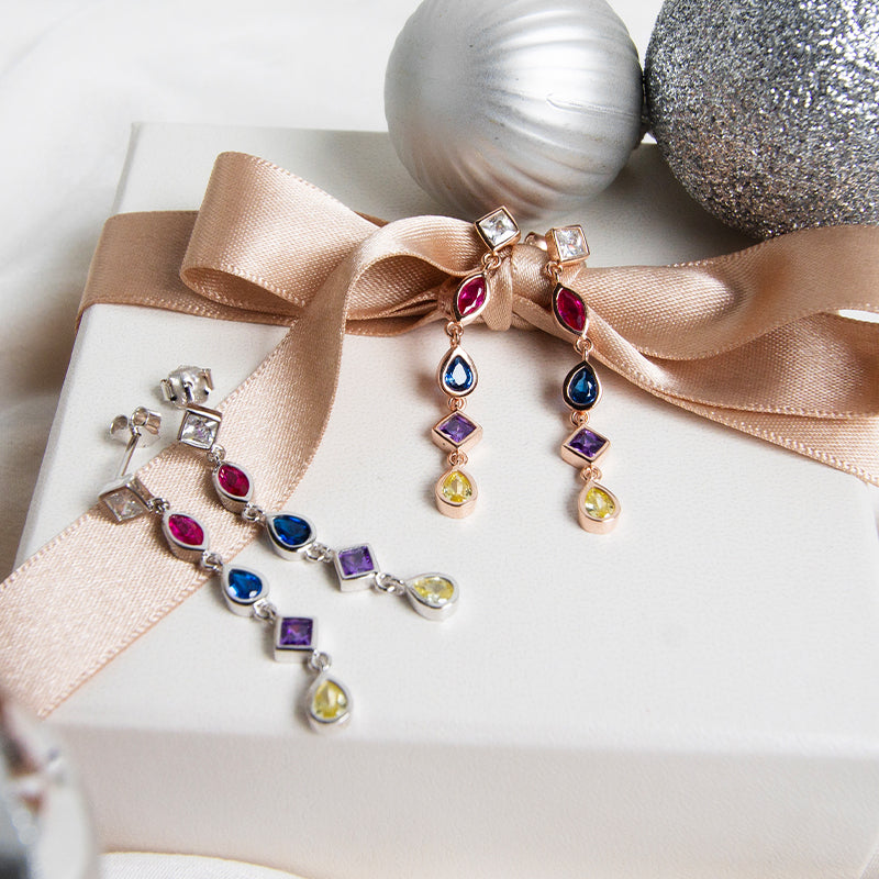 Ariel Drop Earrings with Multi Coloured Cubic Zirconia