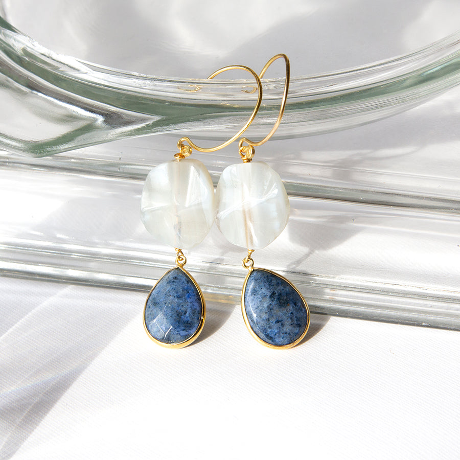 Banded Agate with Dumortierite Earrings