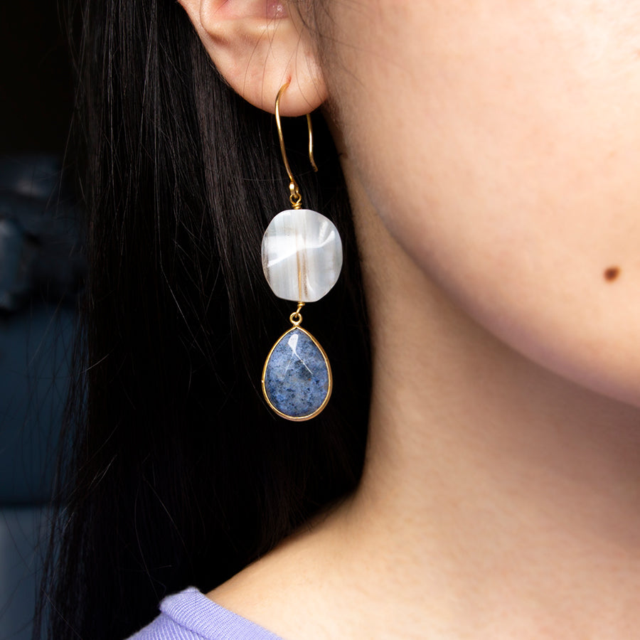 Banded Agate with Dumortierite Earrings